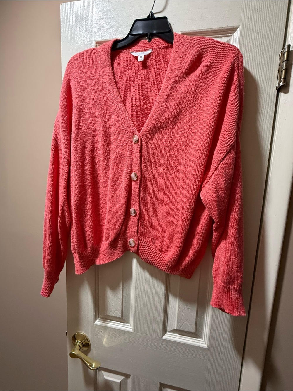 Time and Tru Coral Button-Front V-Neck Cardigan